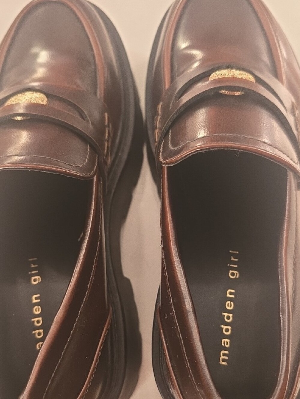 Madden Girl Calistaa Platform Lug Sole Women’s Penny Loafers US 8.5 Brown Rub - Picture 5 of 8